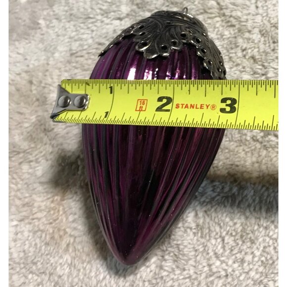 Purple Glass Christmas Ornaments Ornate Silver Caps Kugel? Vintage Very Heavy - Picture 13 of 14